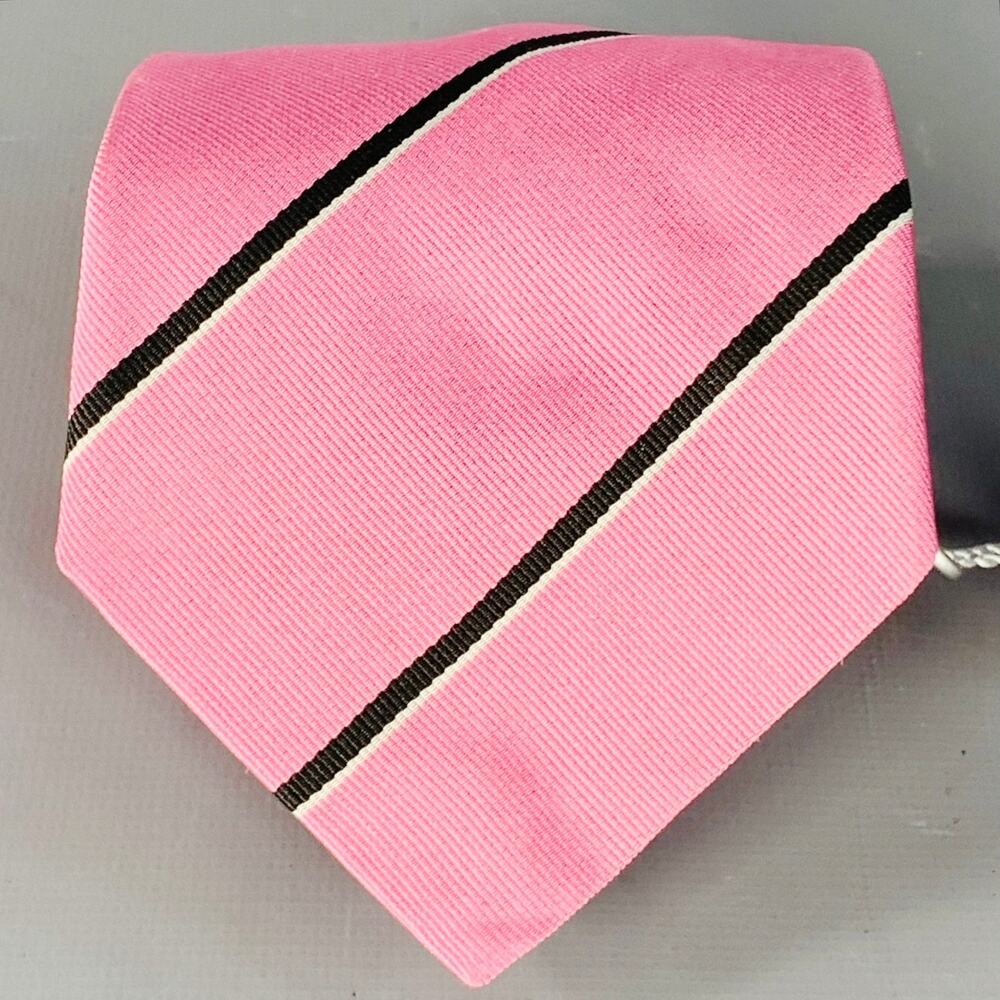 RALPH LAUREN Pink Black Diagonal Stripe Silk Twill Tie